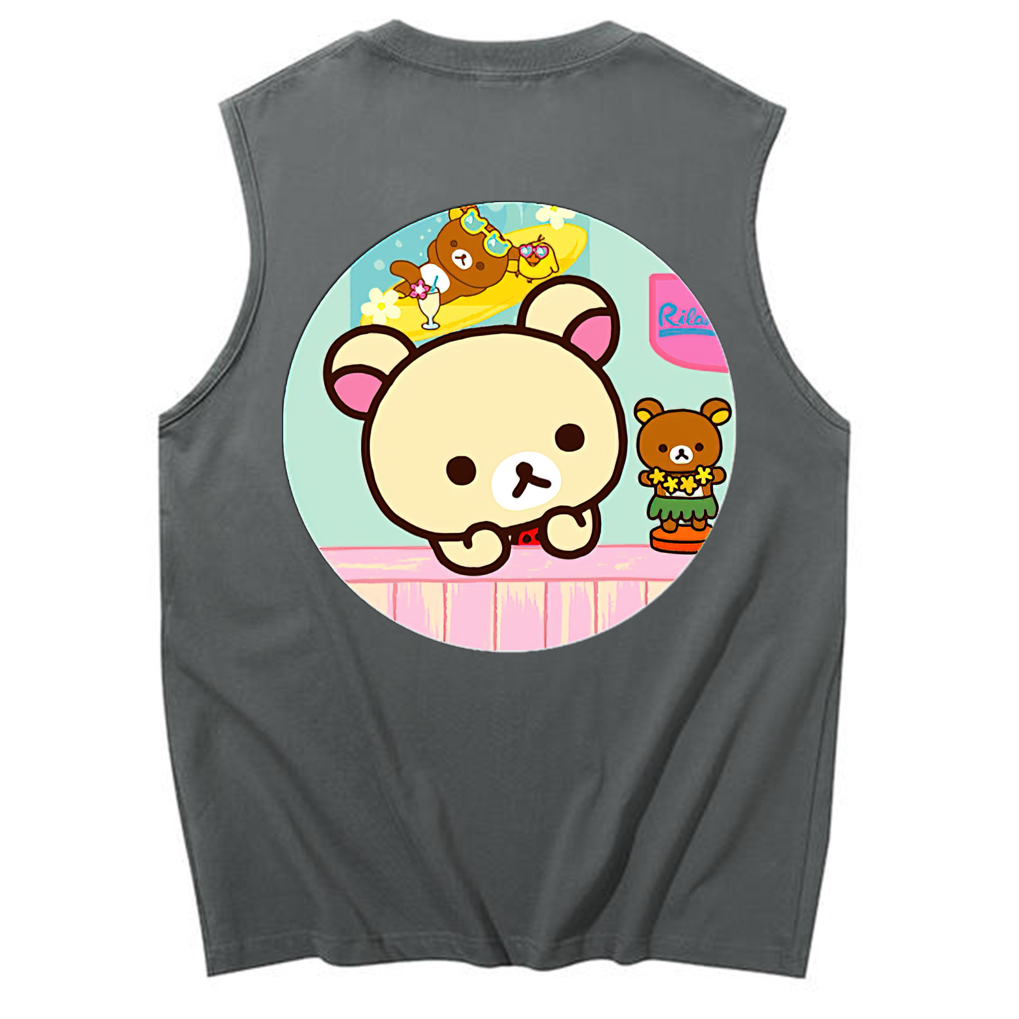 （画像用） リラックマ リラックマ キイロイトリ Rilakkuma Korilakkuma Kiiroitori コットン100％タンクトップ（背面プリント）